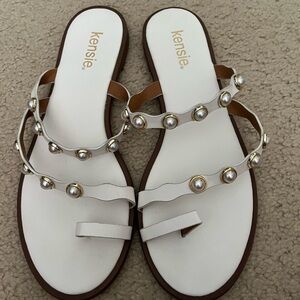 Kensie White Pearl-Adorned Sandals